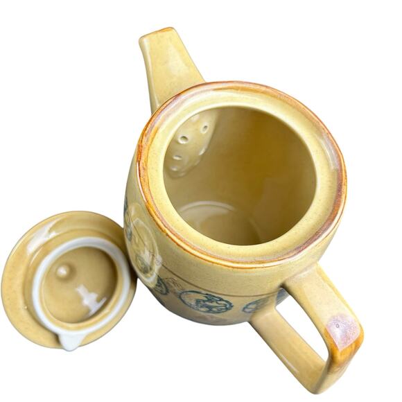 Pier 1 TeaPot  Porcelain Yellow Green Asian Dragon Stamps Design Art Stoneware - Picture 5 of 11